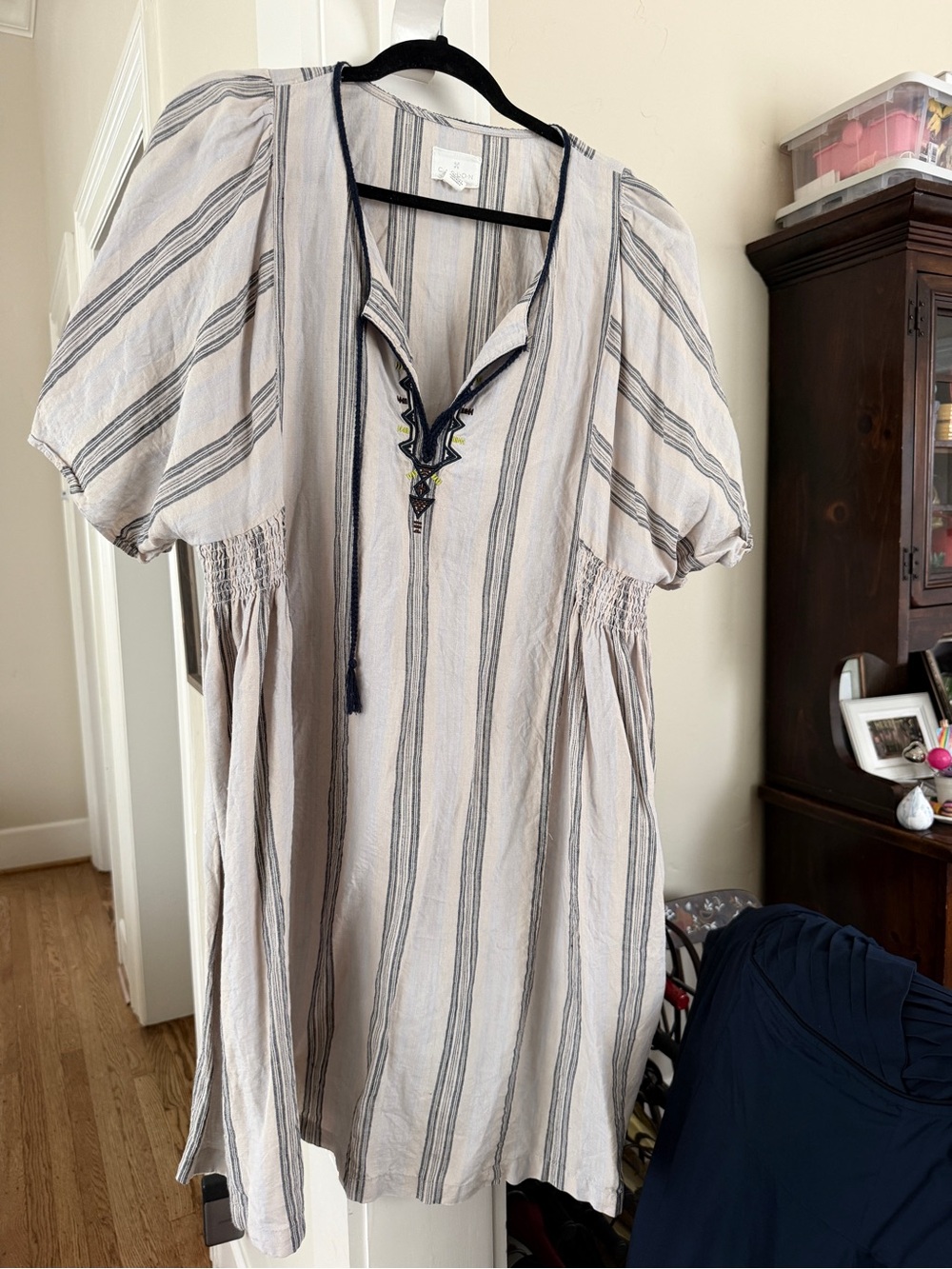 Caslon Cream and Navy Striped Peasant Dress